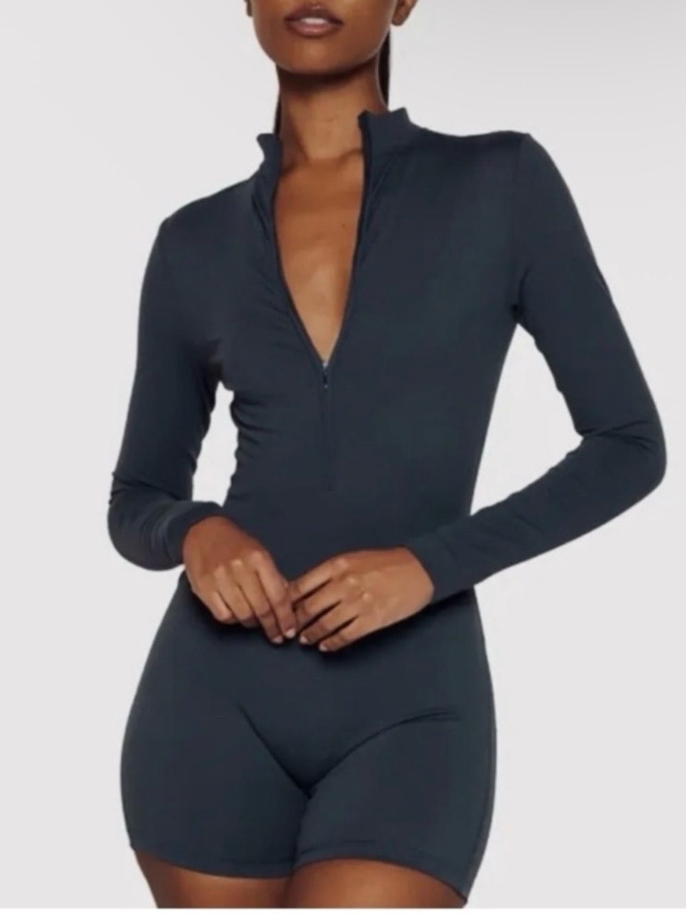 Set Active Black Luxform long Sleeve Shortysuit Front Zip Romper BodySuit XS
